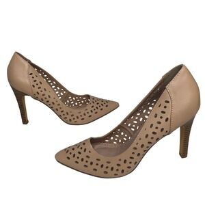 Restricted Womens 8.5 Nude Tan Laser Cut Perforated Pointed Toe Stiletto Pumps
